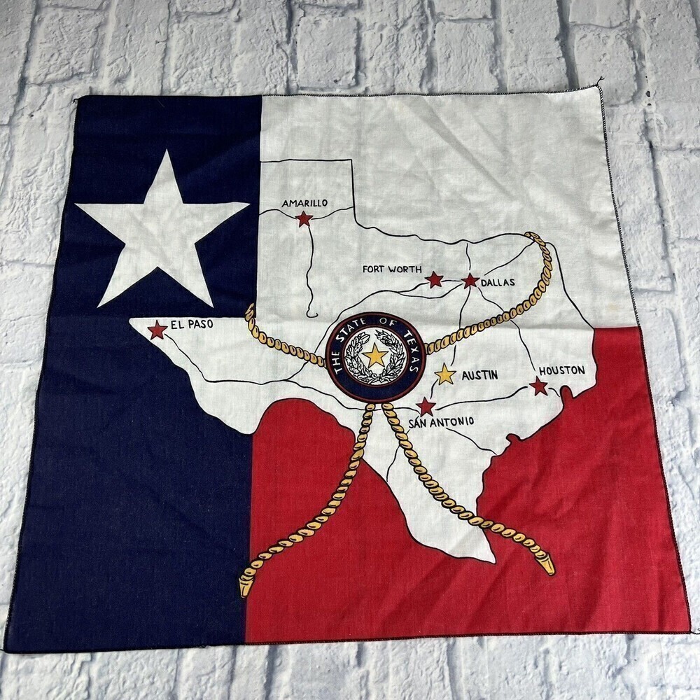Vintage State Of Texas Scarf Bandanna 100% Cotton Hankie Biker Texan